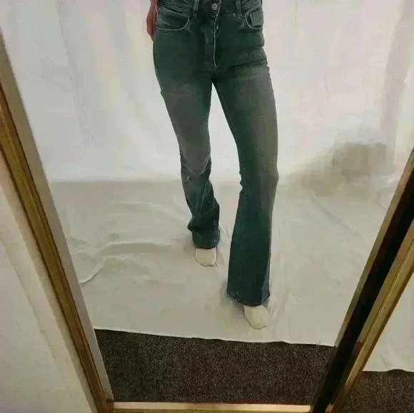 Anthropologie High Waist Flare Jeans Straight Leg size 25 Medium Dark Wash - Picture 2 of 13